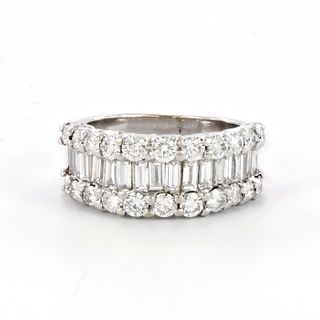 Exquisite 14K White Gold and Triple Row Diamond Ring