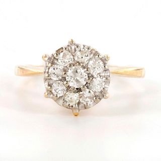Vintage 14K Yellow Gold and Diamond Halo Ring