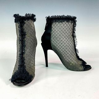 Chanel Black Satin Lace Ankle Boots