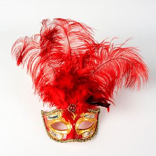 Venetian Domino Mask, Red Feathers, Scenes of Venice
