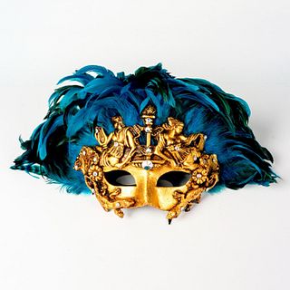 Venetian Domino Mask, Turquoise and Black Feathers