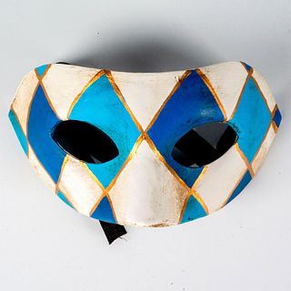 Venetian Domino Mask, Harlequin, Blue, White, Gold