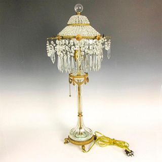 Vintage Crystal Fringe and Bronze Table Lamp