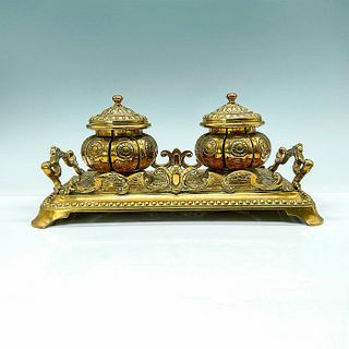 Victorian Brass Double Inkwell