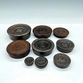 9pc Vintage Cast Iron Scale Weights