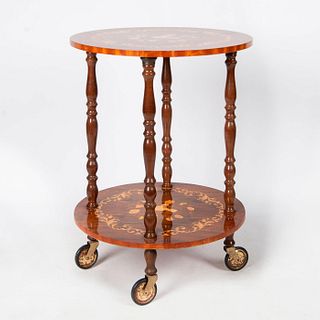 Italian Marquetry Lacquered Wood Trolley
