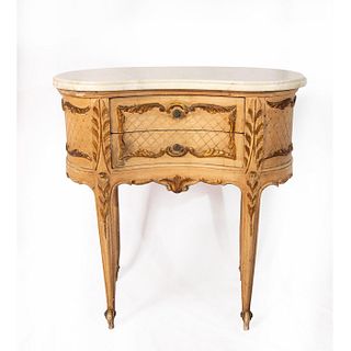 Carved Wooden Floral and Marble Night Table
