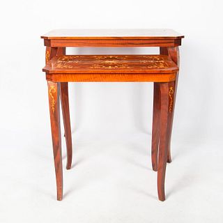 2pc Italian Marquetry Lacquered Wood Nesting Tables