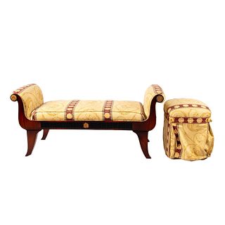 2pc Set Spanish End Of Bed Bench and Pouf