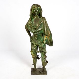 Vintage Large Artist Signed Bronze Sculpture, Nymph