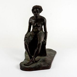 T-Zan Signed Bronze Sculpture, Seated Nude