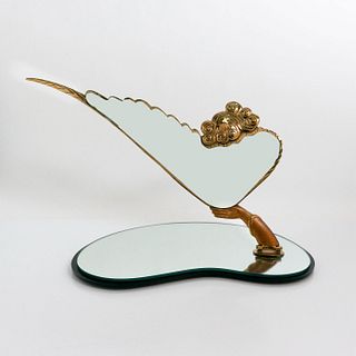 Erte Coquette Art Deco Bronze Sculpture Table Mirror, Signed