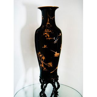 Chinese Black and Gilded Monumental Vase