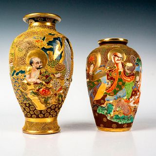 2pc Vintage Japanese Satsuma Moriage Vase