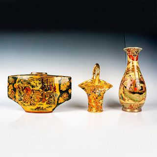 3pc Asian Satsuma Style Ceramic Vases