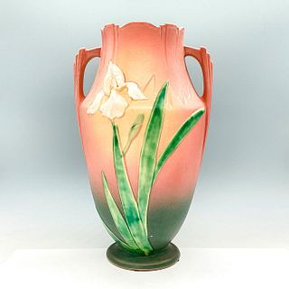 Roseville Style Large Pink Iris Vase with Handles
