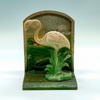 Vintage J.W. Co Bronze Flamingo Bookend