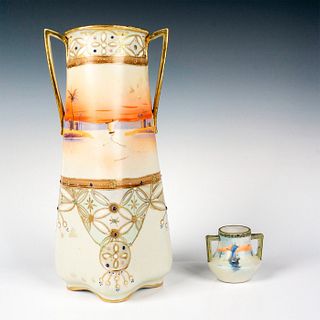 2pc Vintage Nippon Porcelain Double Handled Vases