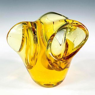 Vintage Amber Art Glass Sculptural Vase