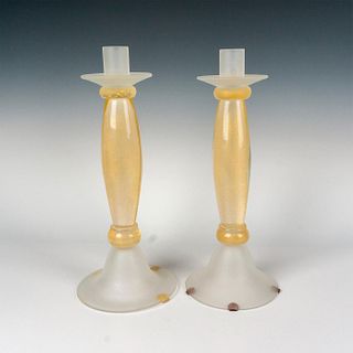 Pair of Mid Century Modern Art Glass Candlesticks