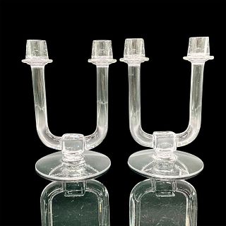 Pair of Fostoria Glass Double Candlesticks, Nocturne Clear