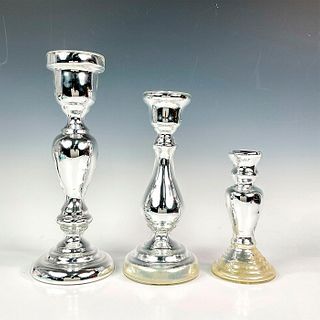 3pc Mercury Glass Candlesticks Graduated Sizes