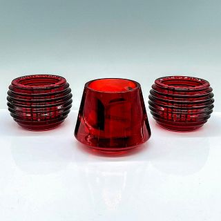 3pc Baccarat Crystal Red Votive Candleholders