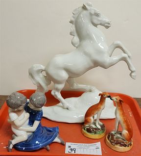 TRAY ROSENTHAL HORSE FIGURINE SGND. F. HEIDNERICH 11", B & G GROUP 4 1/2" 7 PR. STAFFORDSHIRE SEATED WHIPPETS 4"