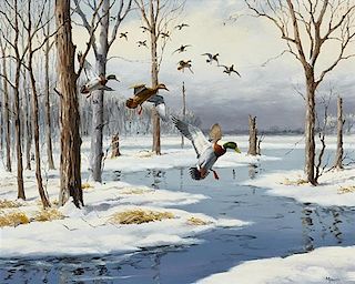 David A. Maass (b. 1929) Mallards in Snow