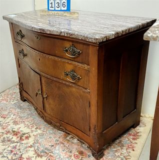 19TH C WALNUT 2 DRAWER OVER 2 DOOR MARBLE TOP CHEST 28-1/2"H X 36"W X 20"D