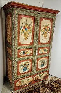 19THC PTD COUNTRY 2 DOO OVER 1 DRAWER ARMOIRE 73"H X46"W X 24-1/2"D W/INTERIOR DRAWER