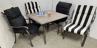 METAL PATIO TABLE W/9 TILE TOP 40"SQ W/4 CHAIRS