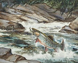 William J. Schaldach (1896-1982) Leaping Brook Trout