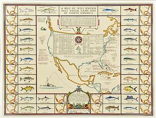 Richard E. Bishop (1887-1975) A Map of Well Known Salt Water Game Fish Of North America