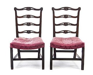 A Pair of Chippendale Style Ladder Back Side Chairs, Height 37 inches.