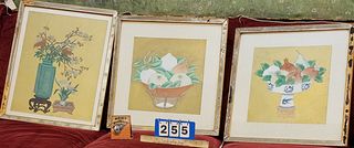 LOT 3 CHINESE PTGS FRUIT AND FLORAL 20" X 15-3/4" AND PR 14"SQ