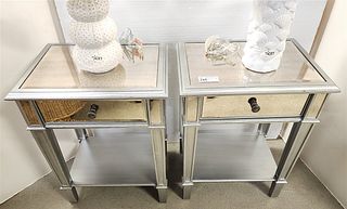PR MIRRORED 1 DRAWER END STANDS 28-1/2" X 22"W X 16"D W/2 LAMPS