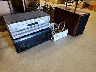 STEREO EQUIP DENON RECEIVER, SONY DVD PLAYER, SONY VIDEO CASSETTE RECORDER, PR B&W SPEAKERS