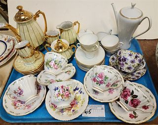 TRAY 6 CUPS AND SAUCERS, 2 GERMAN TEA SETS