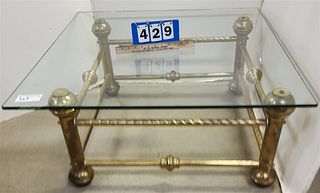 BRASS BASE GLASS TOP COFFEE TABLE 16 1/2"H X 3' SQ