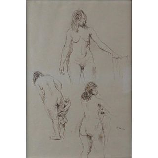 Raphael Soyer, American (1899-1987) Ink on paper "Nude Study"