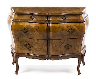 A Continental Parquetry Commode, Height 32 x width 44 x depth 17 inches.