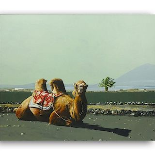 Ben Schonzeit, American (b. 1942) Oil on canvas "Bactrian Camel".