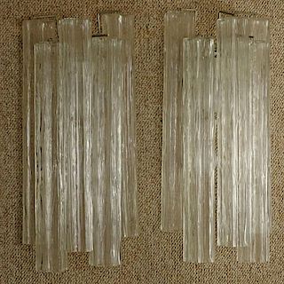 Pair of Mid Century Italian Camer Glass Wall Sconces with Venini Tronchi Hanging Crystals