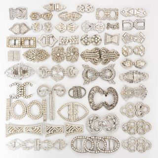 ANTIQUE / VINTAGE ART DECO AND OTHER RHINESTONE METAL BELT OR DRESS BUCKLES, UNCOUNTED LOT