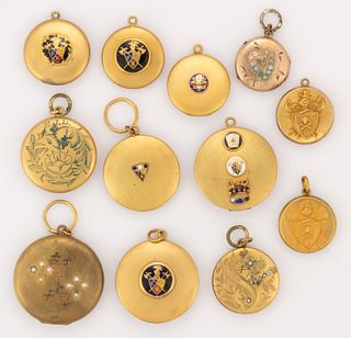 ANTIQUE / VINTAGE KNIGHTS OF PYTHIAS FRATERNAL LOCKETS / WATCH FOBS, LOT OF 12