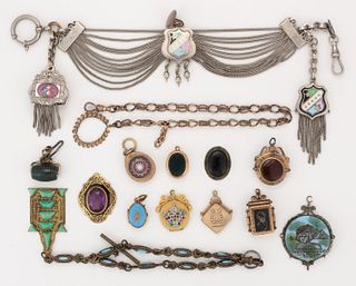 ANTIQUE / VINTAGE WATCH CHAINS AND OTHER JEWELRY, LOT OF 14 