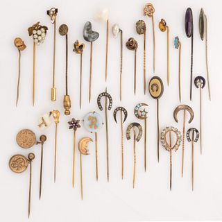 ASSORTED ANTIQUE AND VINTAGE STICK PINS, LOT OF 30