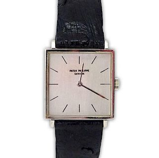 Men's Vintage Patek Philippe Genève 18 Jewel 18 Karat White Gold Watch Ref. 3503 with Ostrich Strap