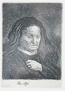 After REMBRANDT Etching Artist's Mother